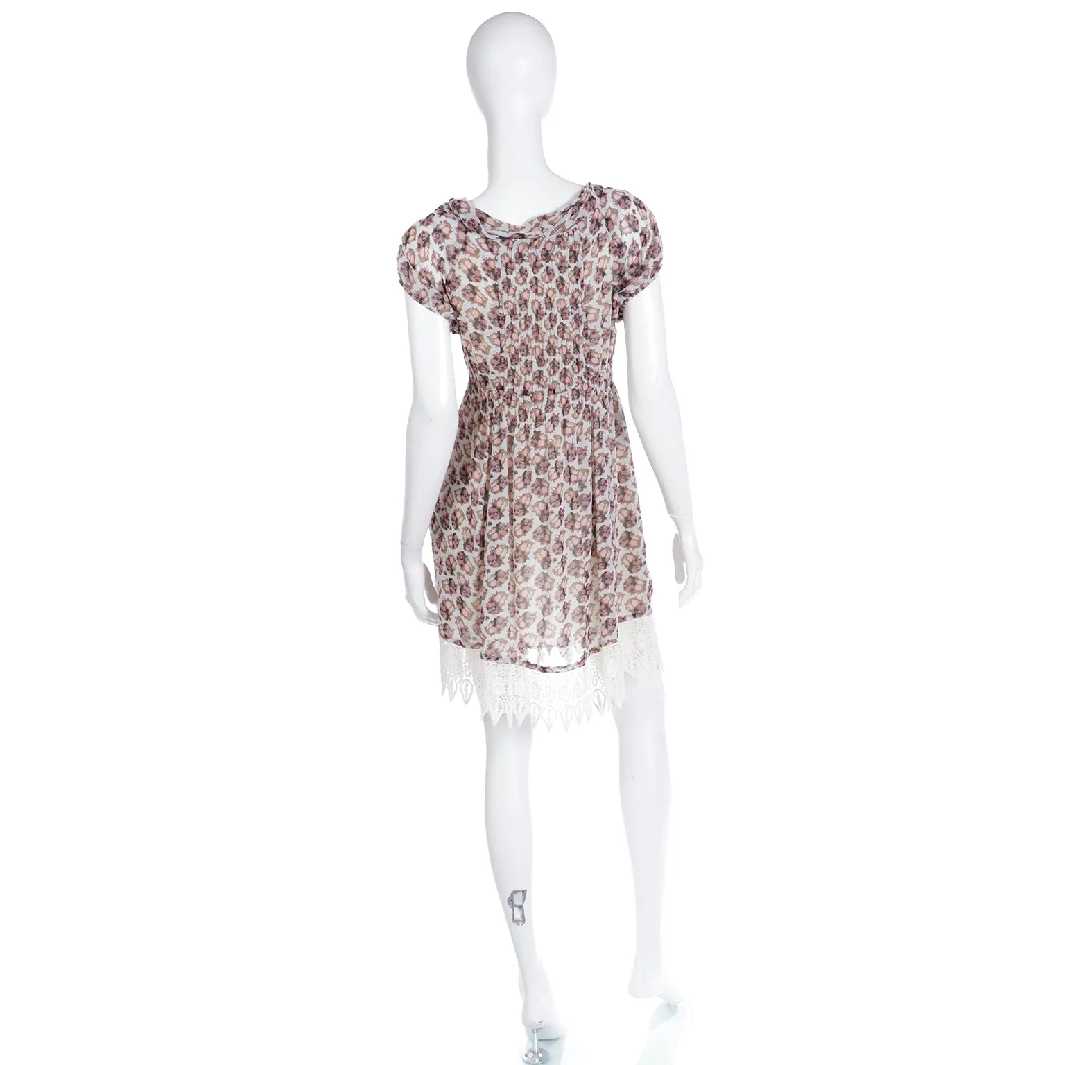 2000s Dries Van Noten Floral Mini Dress W Crochet Lace Hem