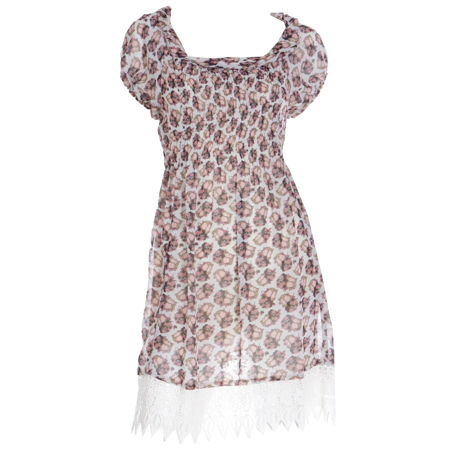 2000s Dries Van Noten Floral Mini Dress W Crochet Lace Hem