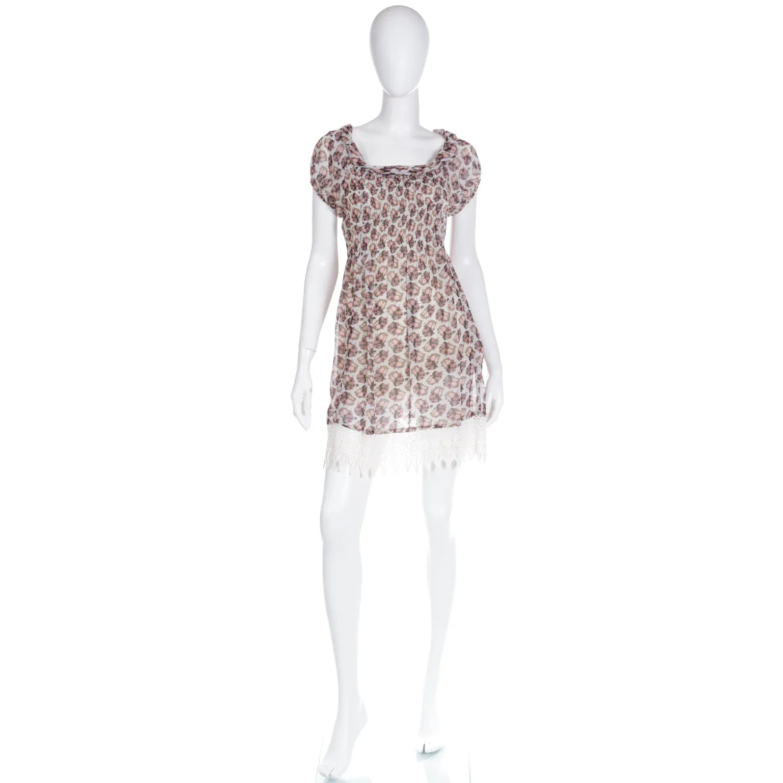 2000s Dries Van Noten Floral Mini Dress W Crochet Lace Hem