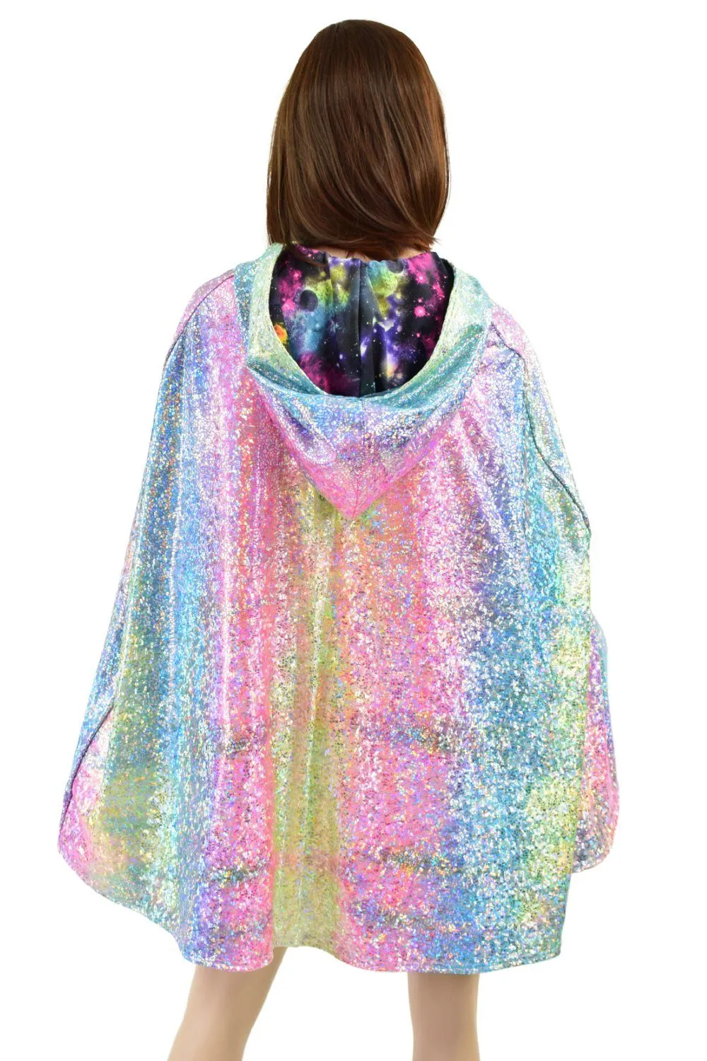 35" Hooded Rainbow Shattered Glass Cape with Galaxy Lining