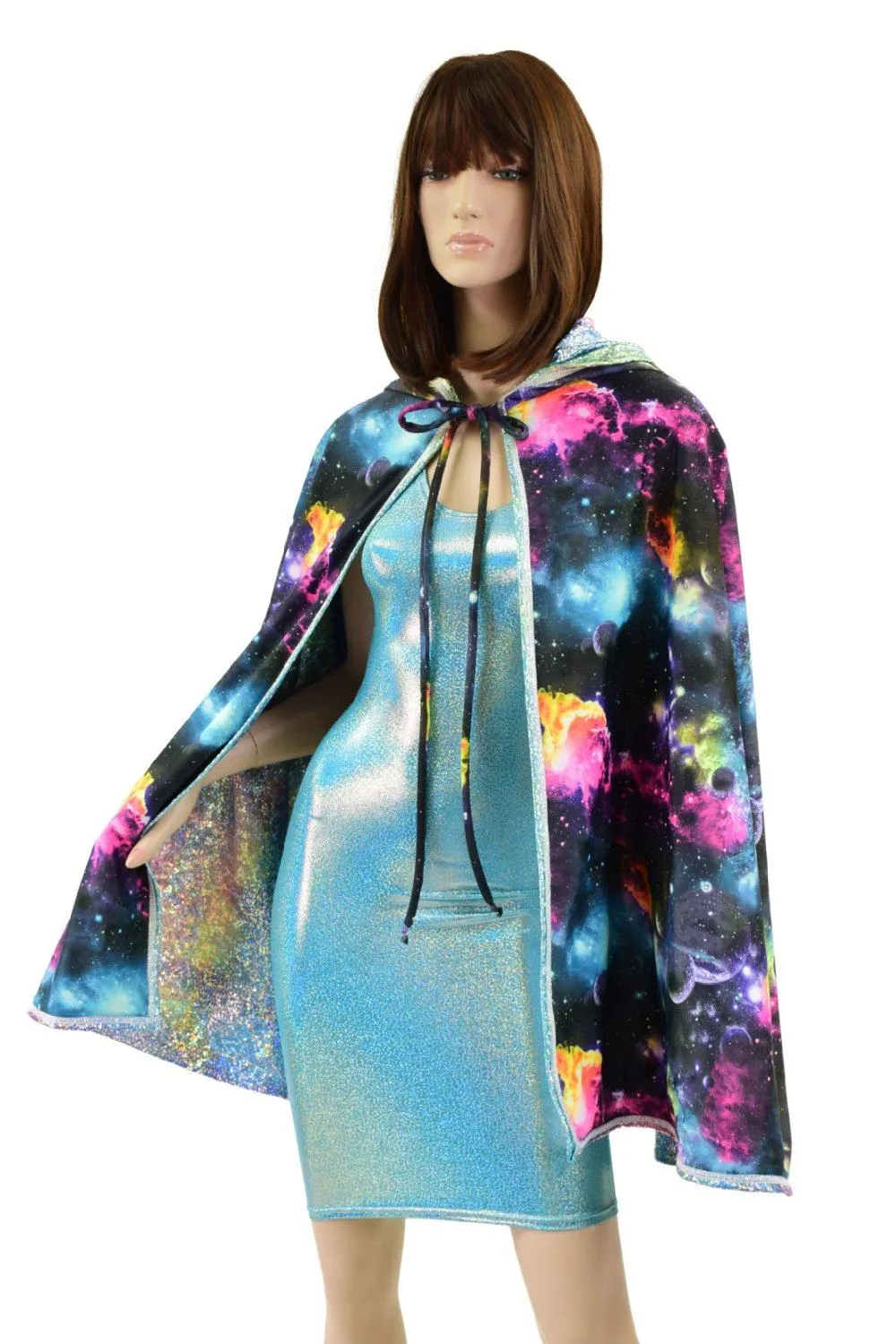 35" Hooded Rainbow Shattered Glass Cape with Galaxy Lining