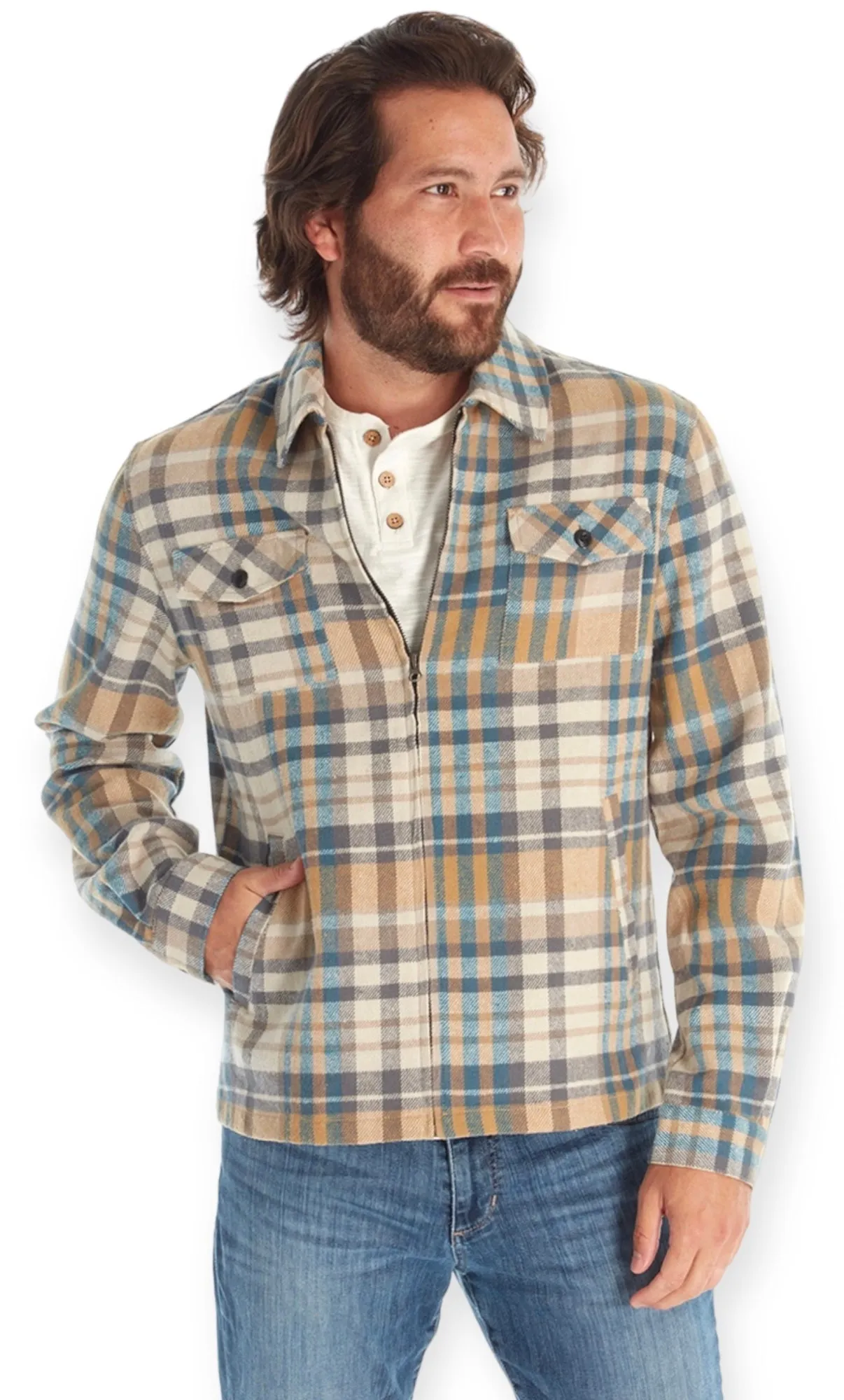 Aarons Plaid Zip Up Shacket