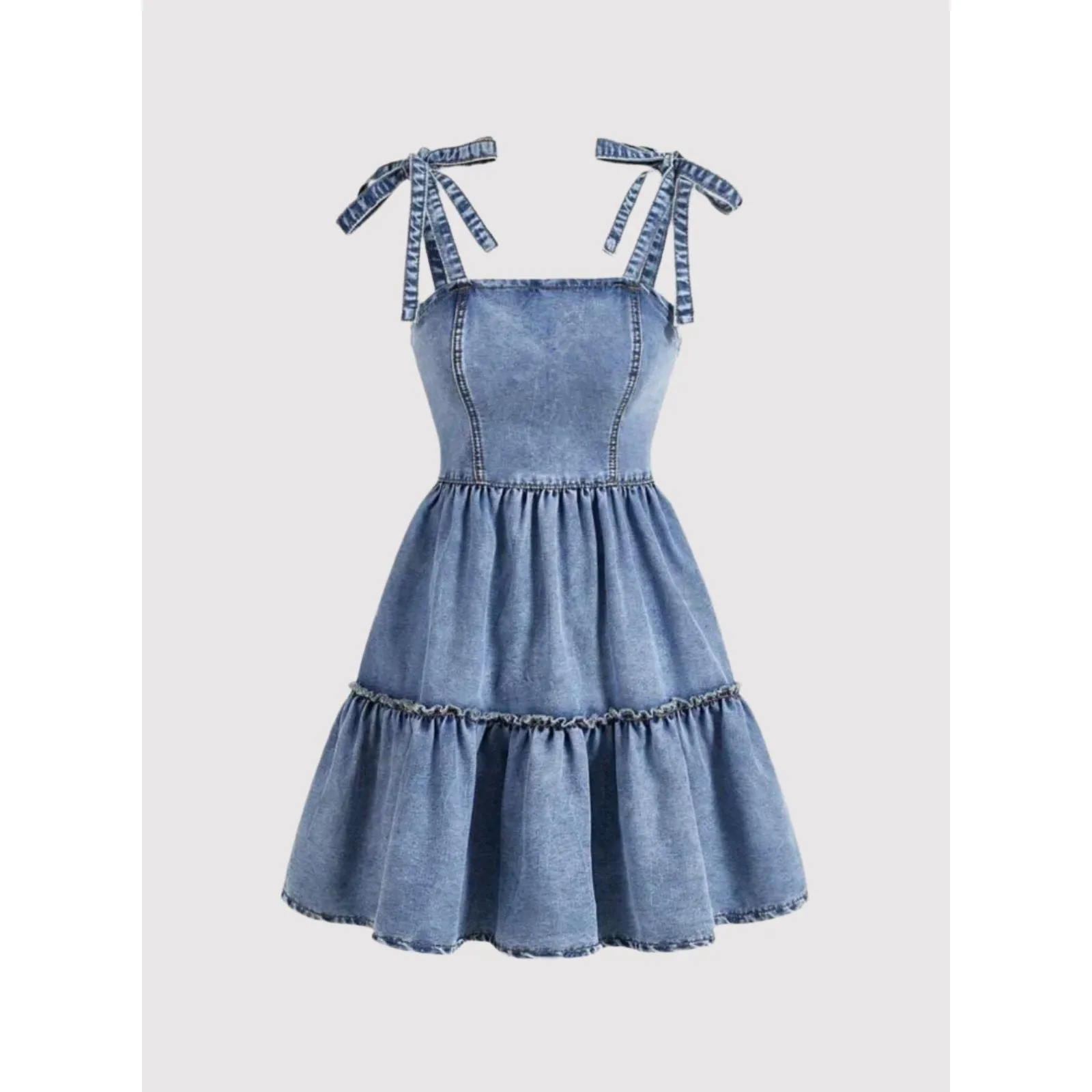 Adjustable Strap Backless Mini Jean Dress