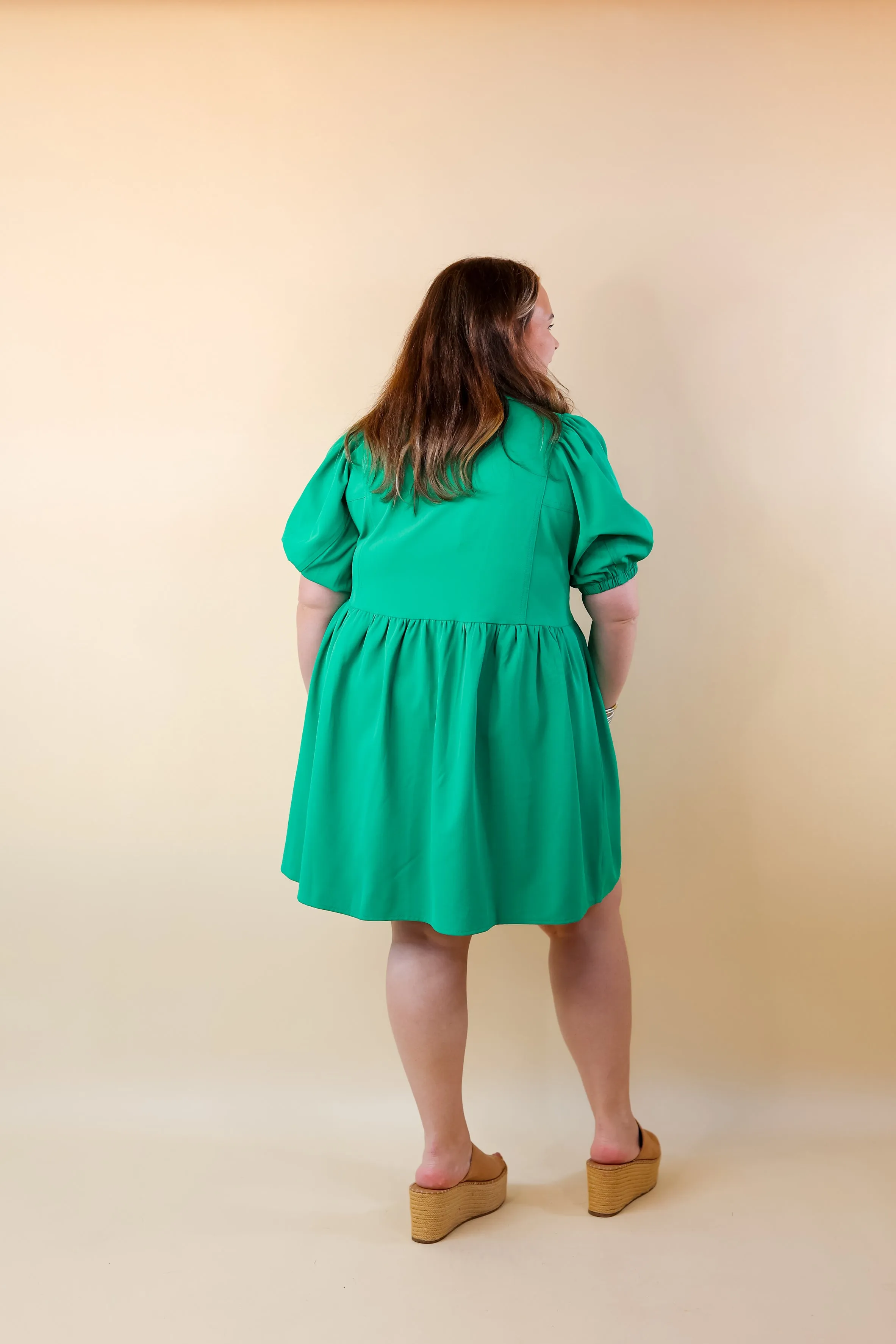 Adventures Ahead Button Up Babydoll Dress in Green