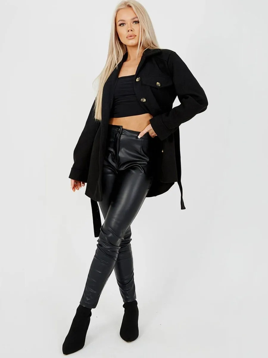 Alix Oversized Thick Belted Shacket In Black