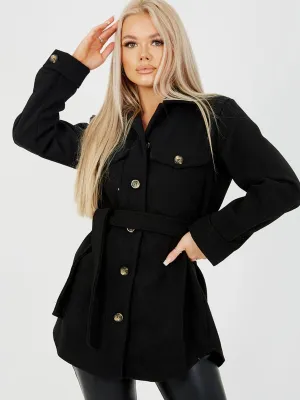 Alix Oversized Thick Belted Shacket In Black