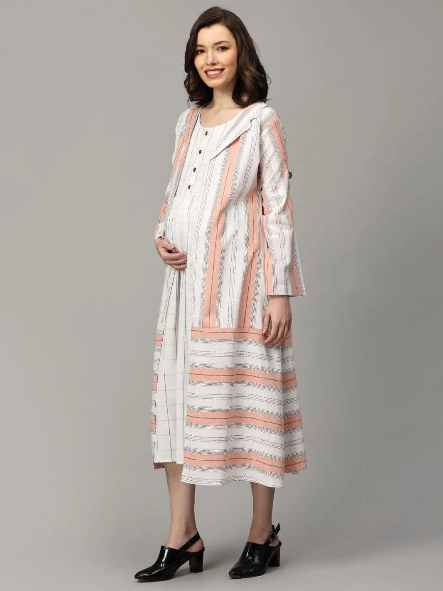 Apricot Aura Stripe Maternity and Nursing Shacket Dress