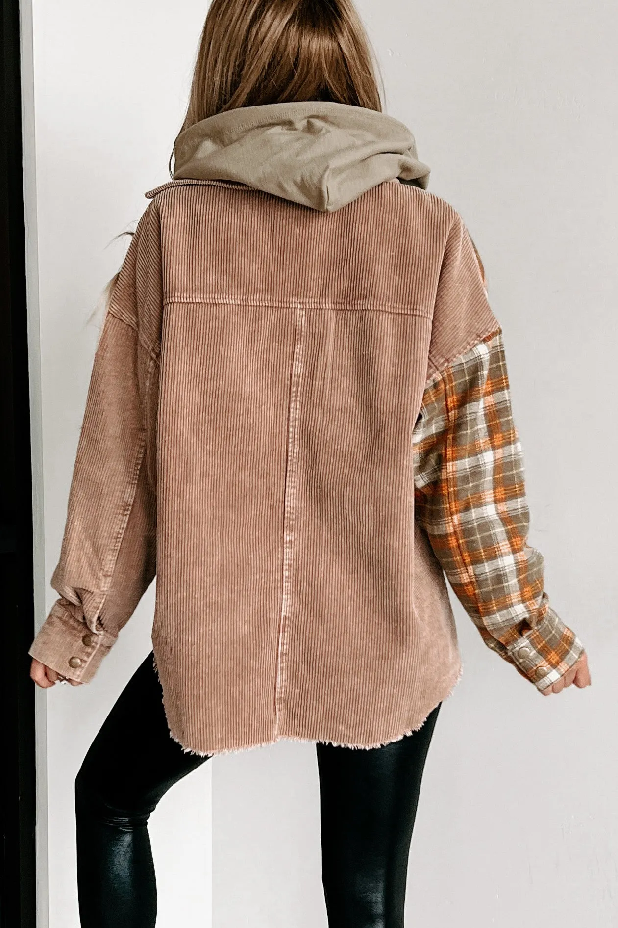 Asheville Adventures Plaid/Corduroy Contrast Shacket (Taupe Multi)