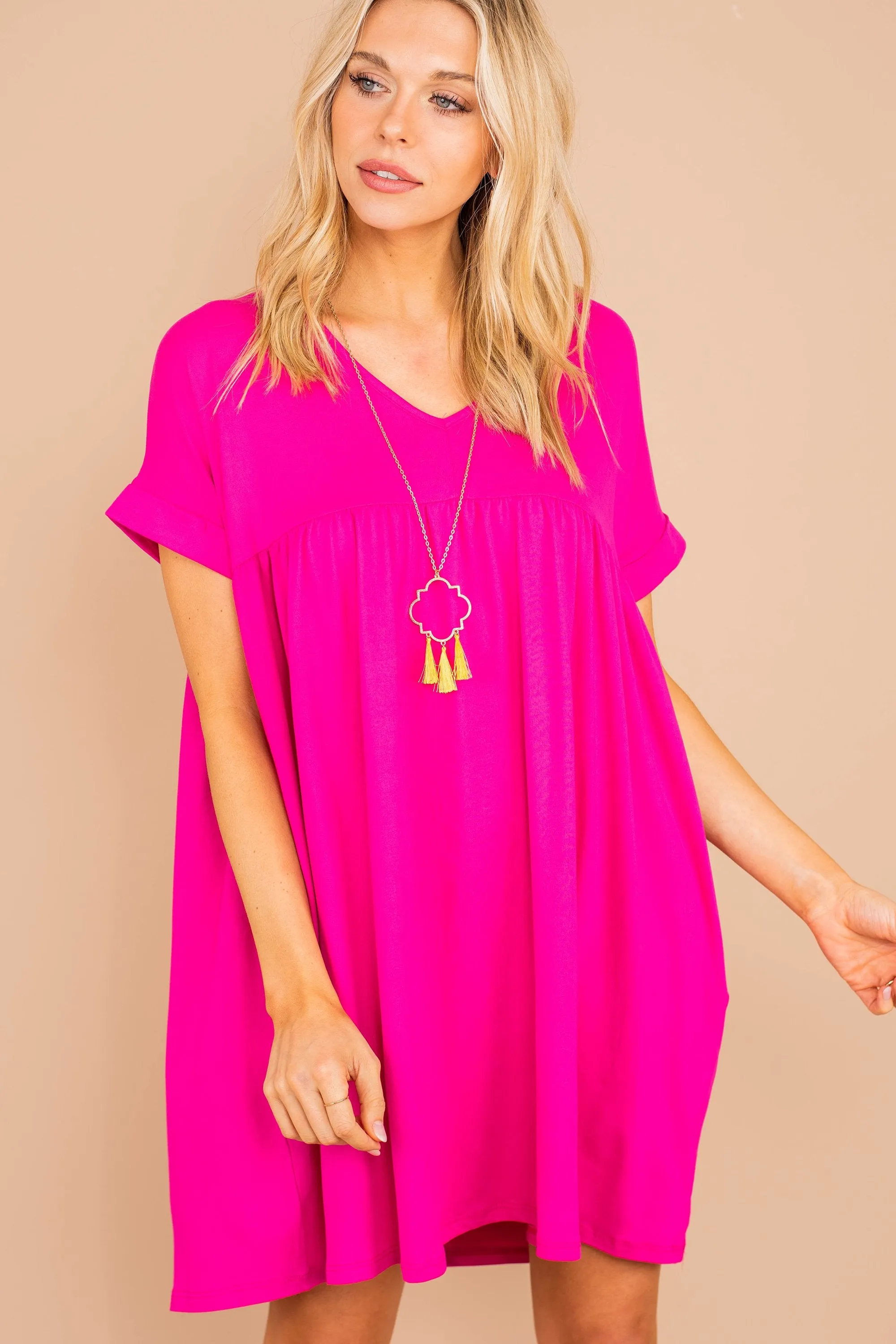 At Peace Fuchsia Pink Babydoll Dress