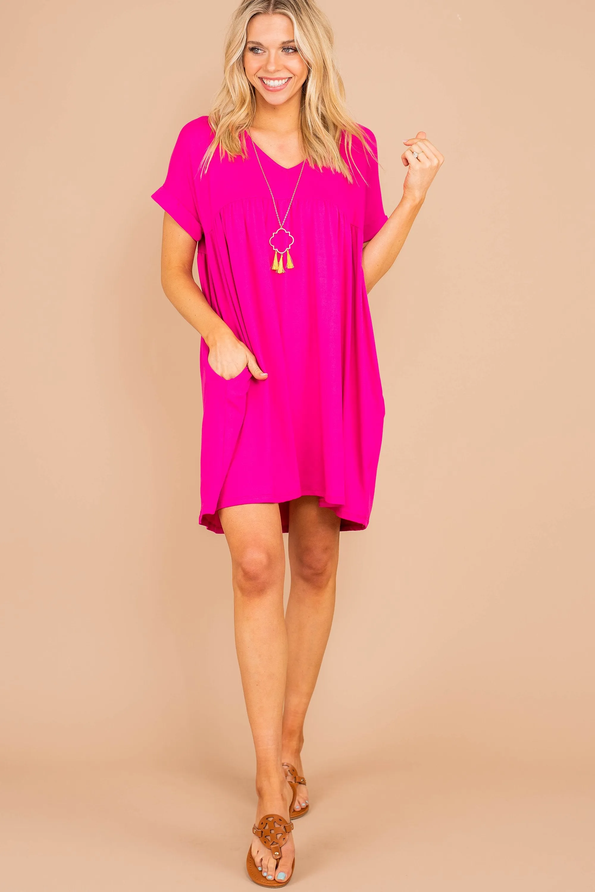 At Peace Fuchsia Pink Babydoll Dress