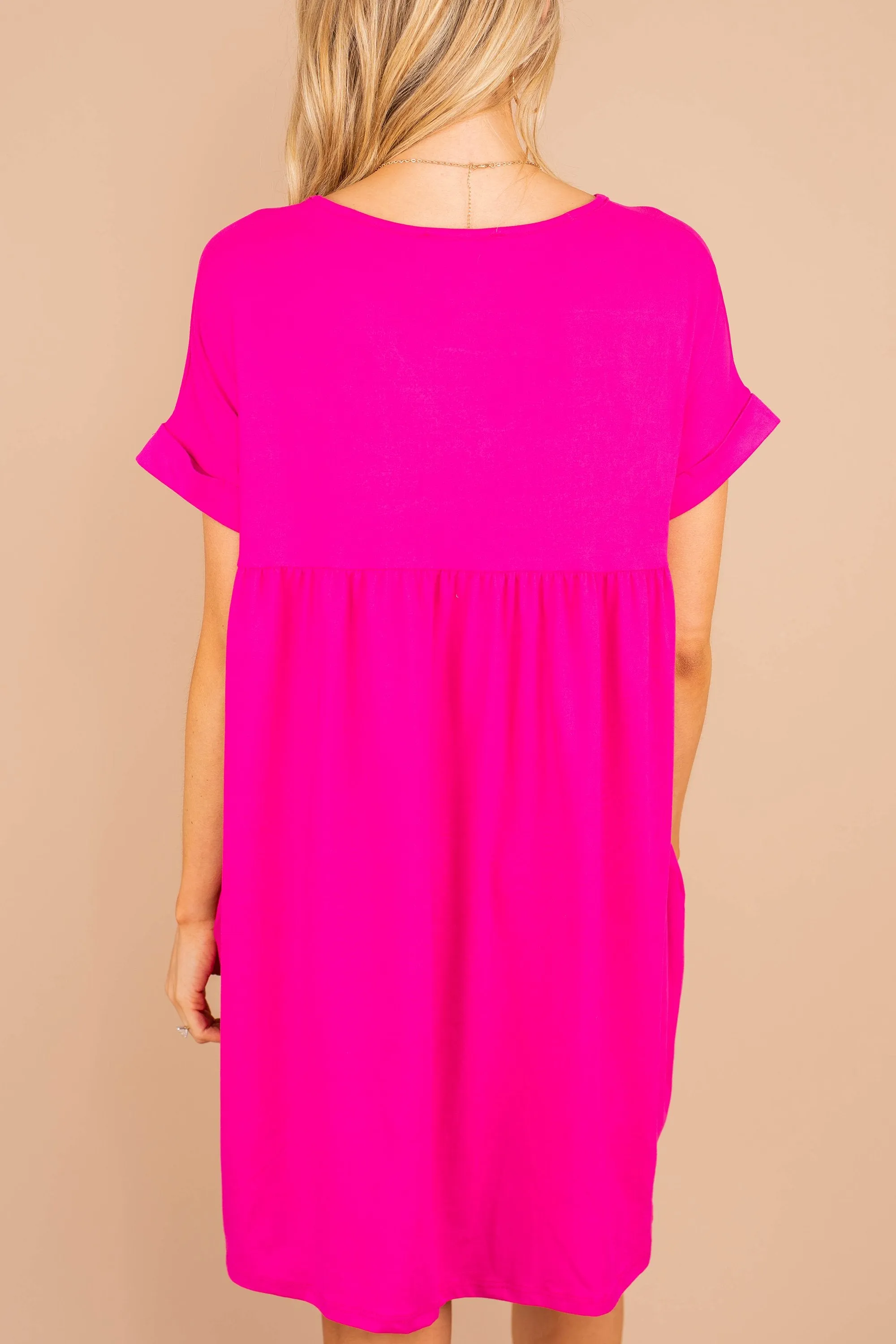 At Peace Fuchsia Pink Babydoll Dress