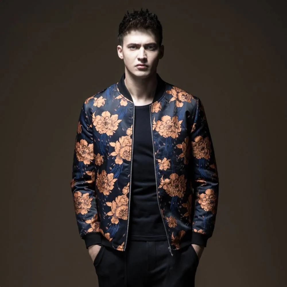 Autumn Vintage Bloom Pattern Men Bomber Jacket