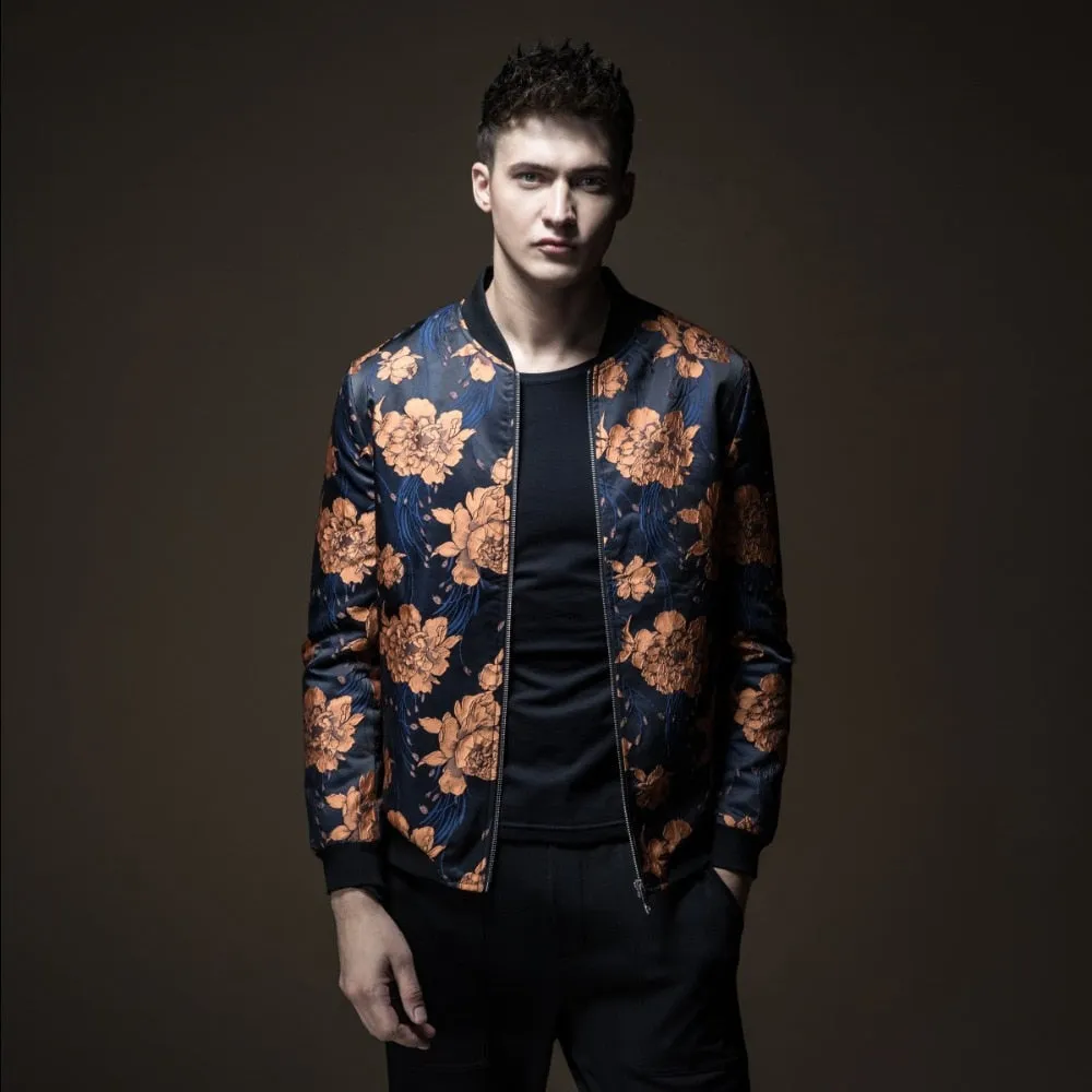 Autumn Vintage Bloom Pattern Men Bomber Jacket