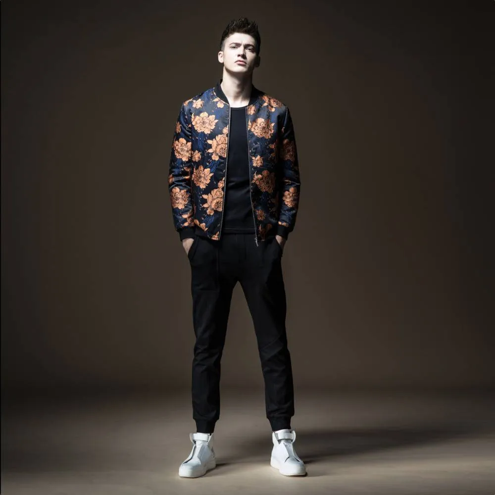 Autumn Vintage Bloom Pattern Men Bomber Jacket