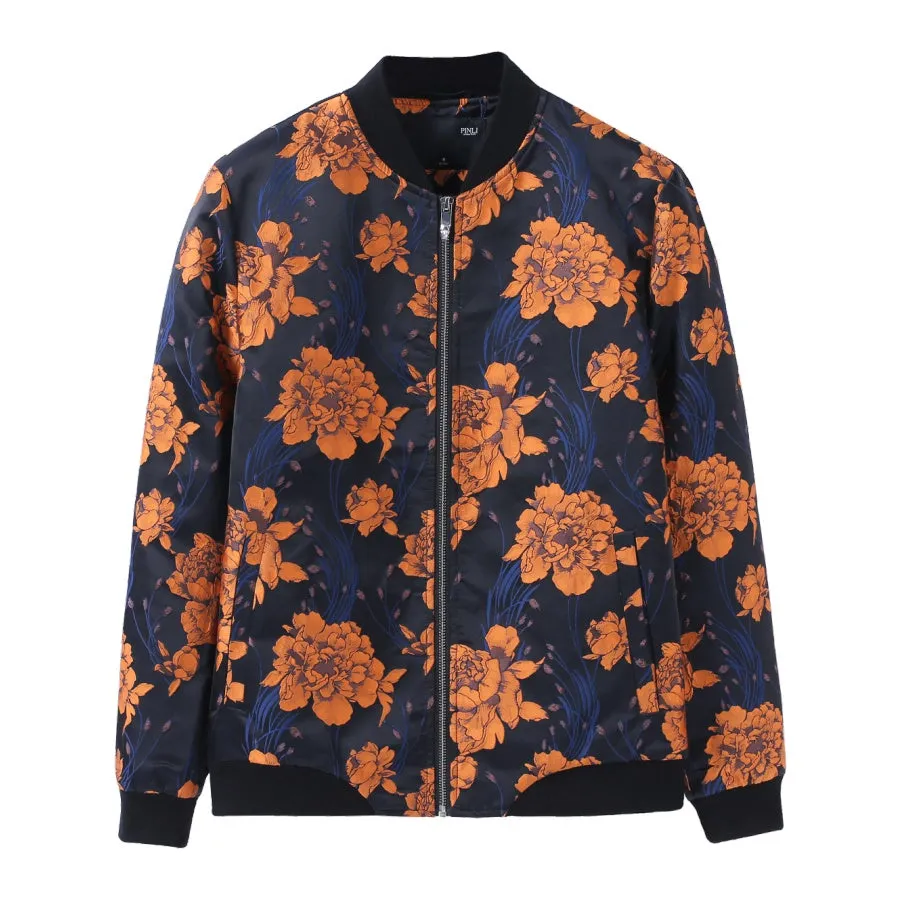 Autumn Vintage Bloom Pattern Men Bomber Jacket