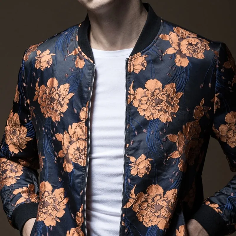 Autumn Vintage Bloom Pattern Men Bomber Jacket