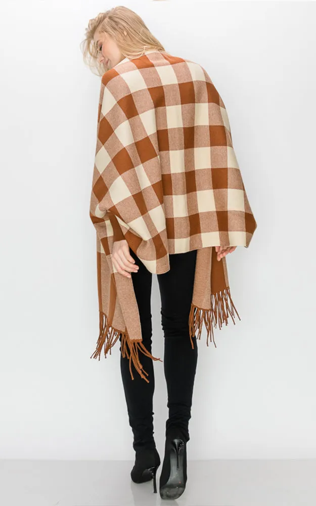 AV344 Buffalo Sleeve Cape Shawl with Fringe