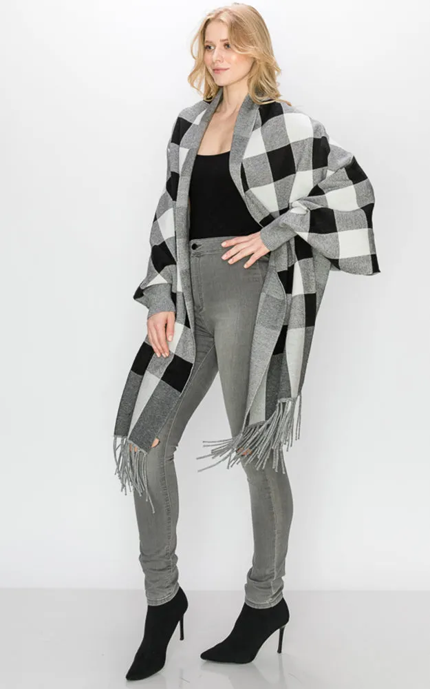 AV344 Buffalo Sleeve Cape Shawl with Fringe