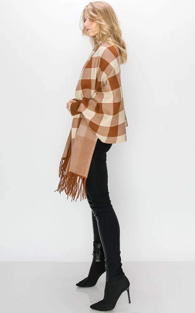 AV344 Buffalo Sleeve Cape Shawl with Fringe