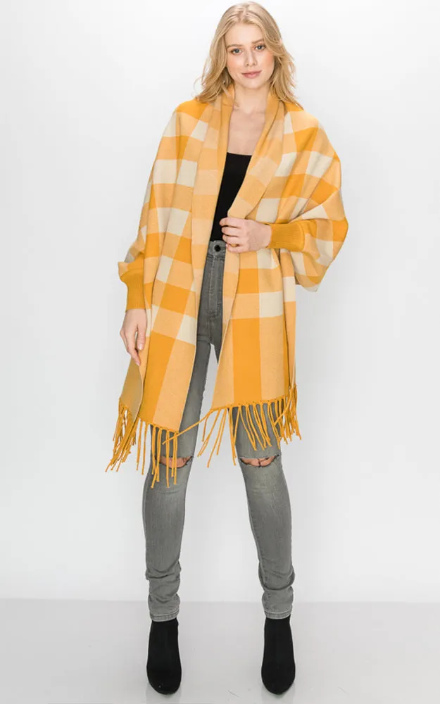 AV344 Buffalo Sleeve Cape Shawl with Fringe