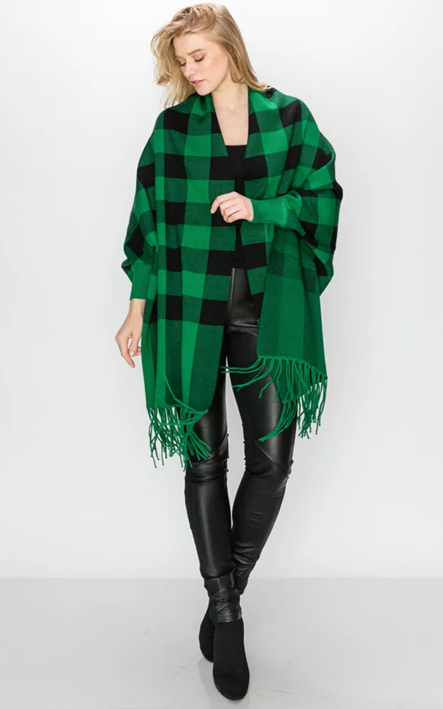 AV344 Buffalo Sleeve Cape Shawl with Fringe