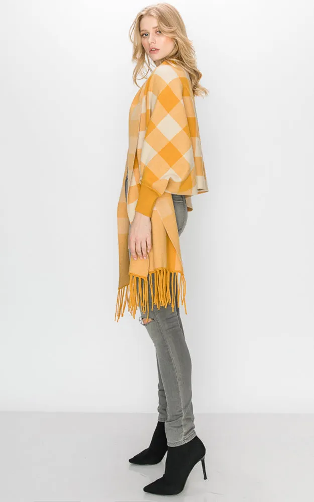 AV344 Buffalo Sleeve Cape Shawl with Fringe