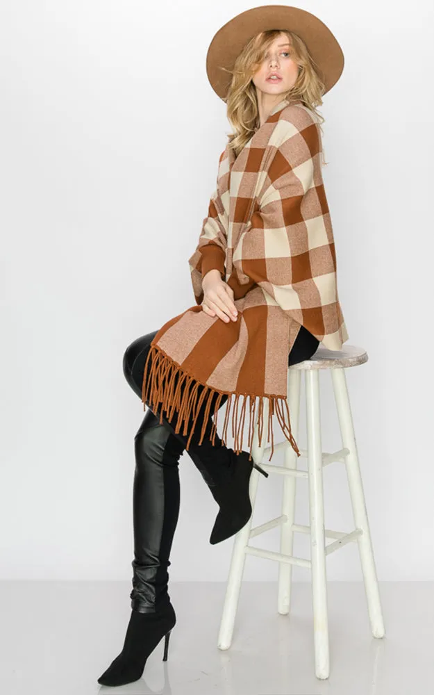 AV344 Buffalo Sleeve Cape Shawl with Fringe