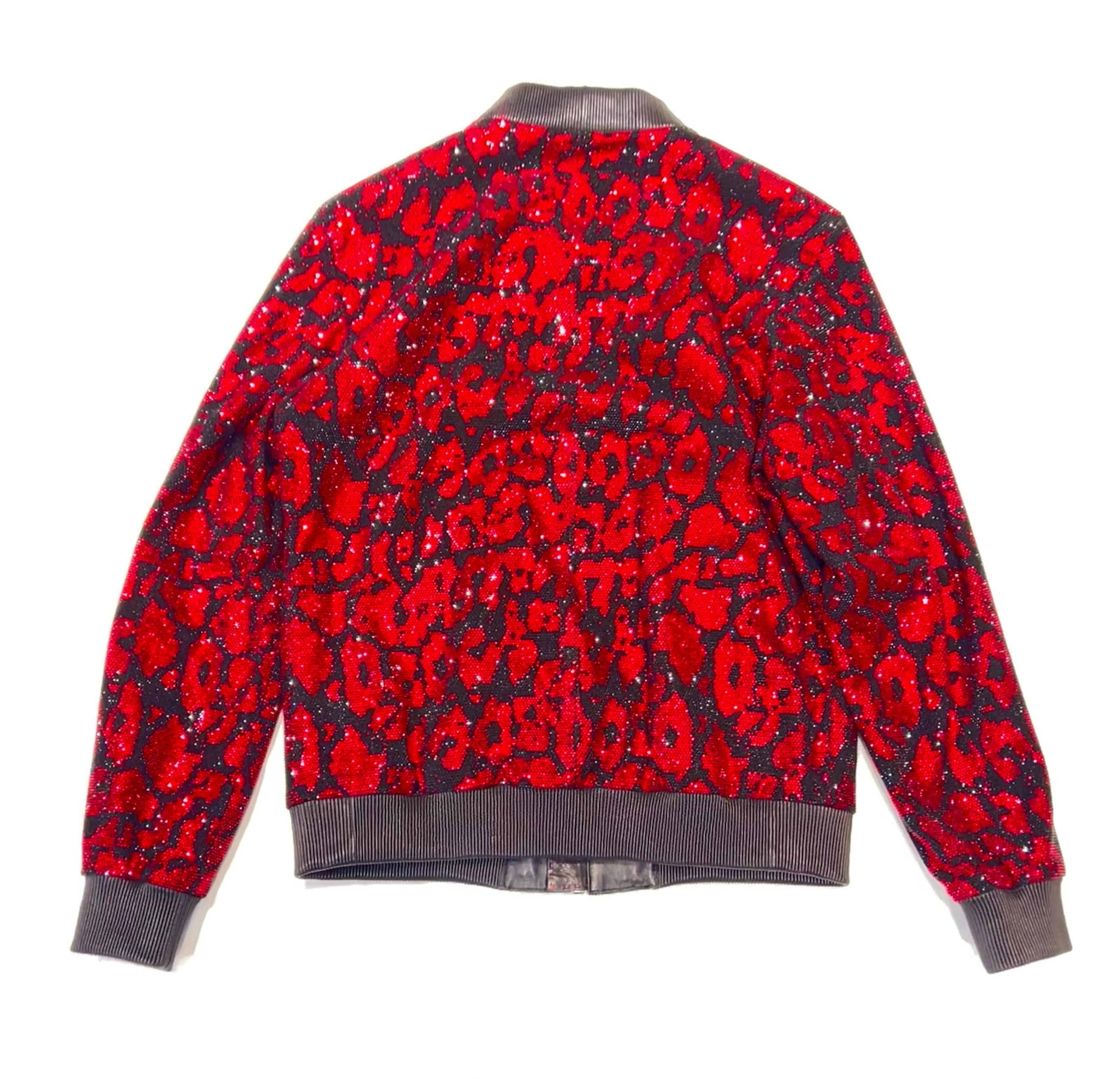 Barya NewYork Red Black Crystal Bomber Jacket