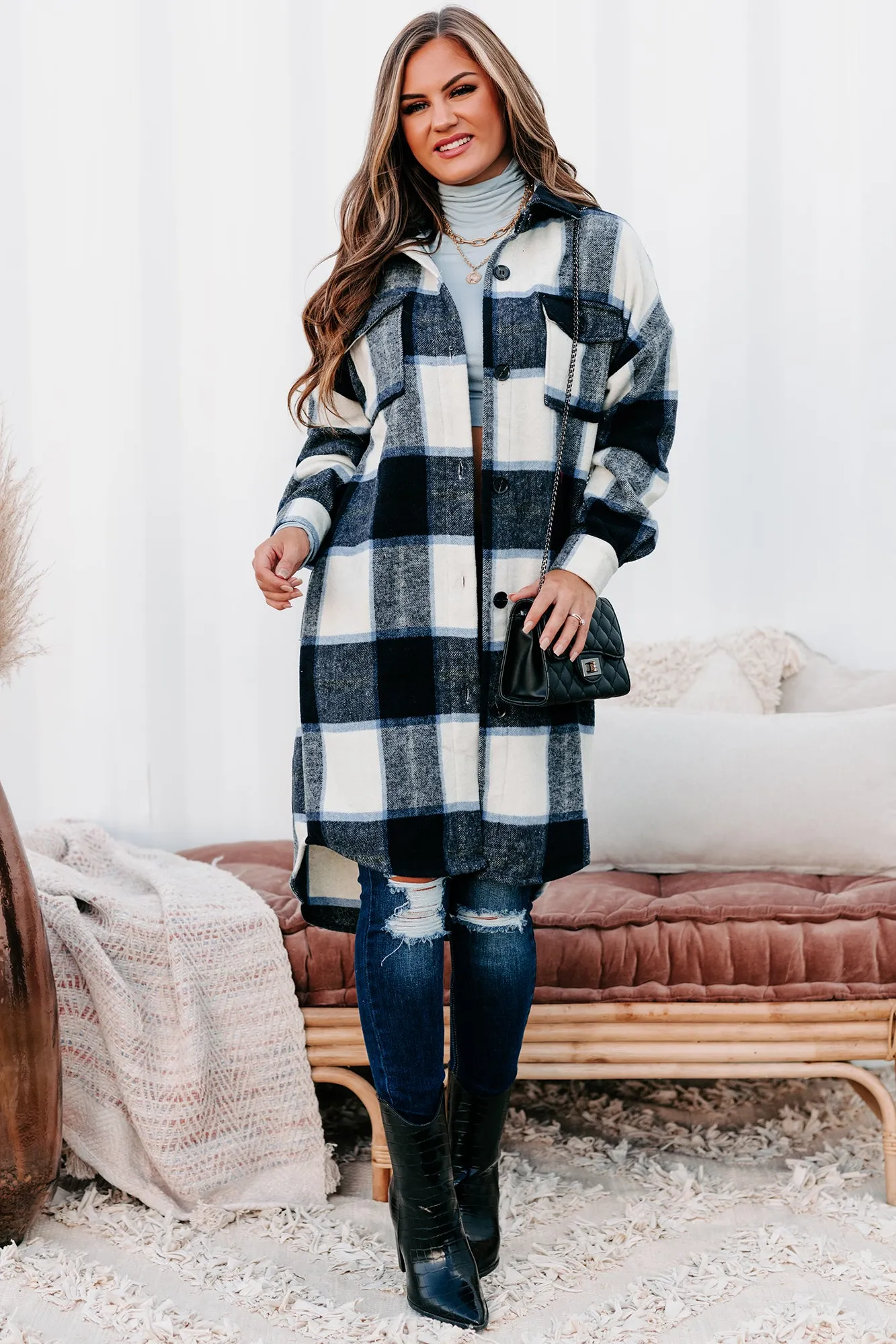 Beale Street Blues Long Plaid Shacket (Black/Blue)