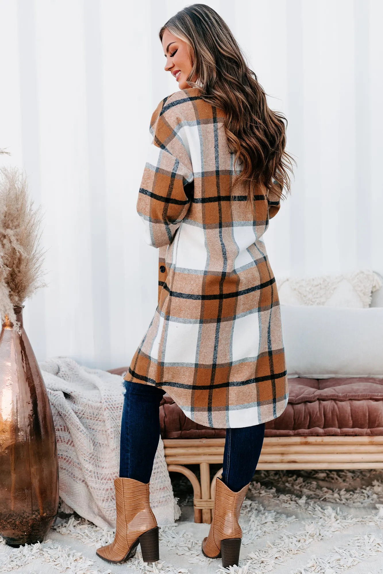 Beale Street Blues Long Plaid Shacket (Camel Combo)