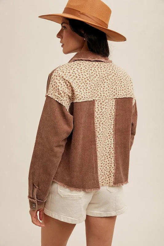 Bella Brown Ditsy Floral & Corduroy Jacket - FINAL SALE