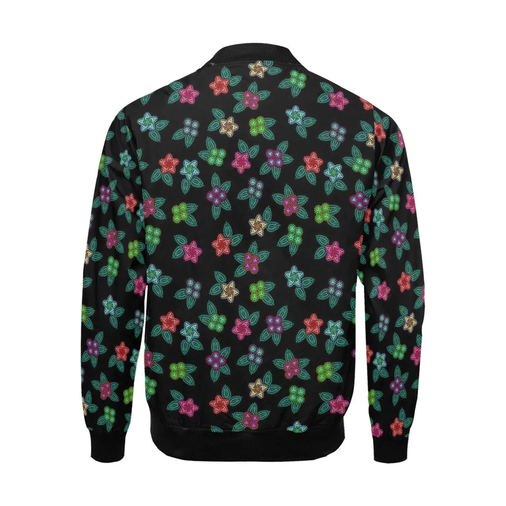 Berry Flowers Black Bomber Jacket for Men