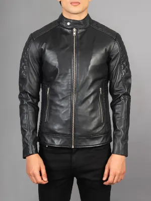 Black Cafe Racer Motorcycle Leather Jacket