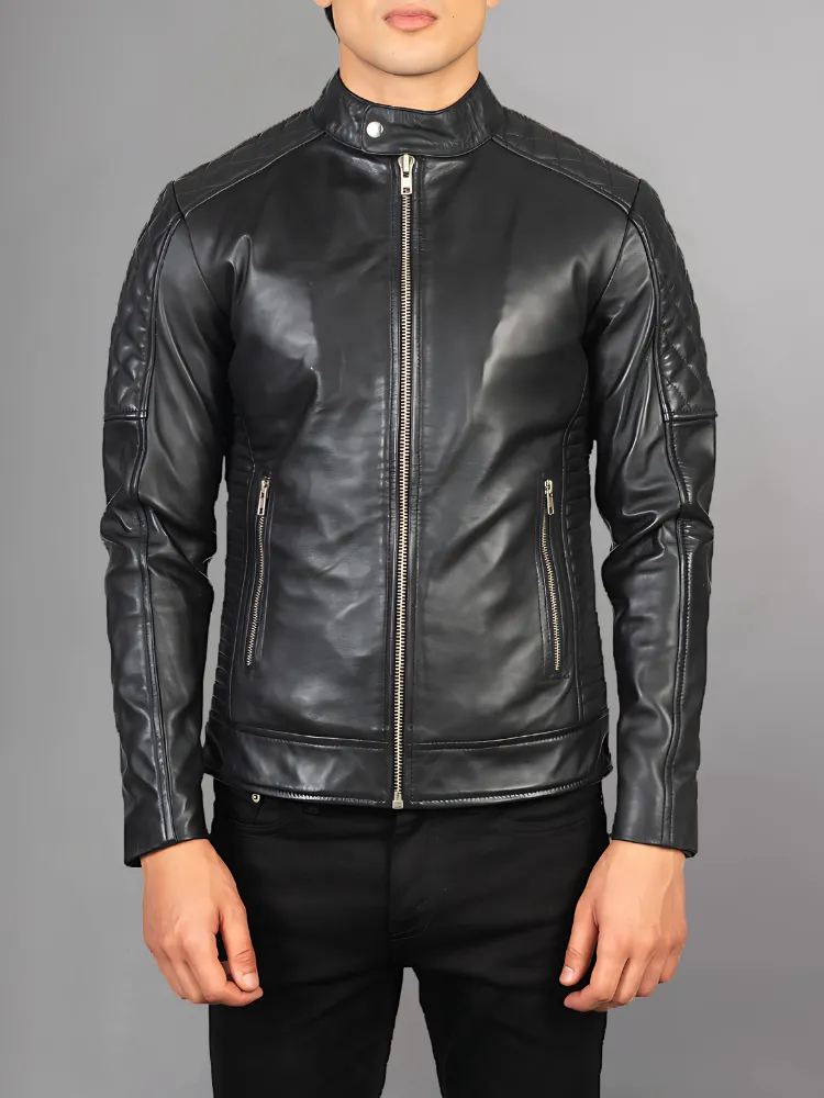 Black Cafe Racer Motorcycle Leather Jacket