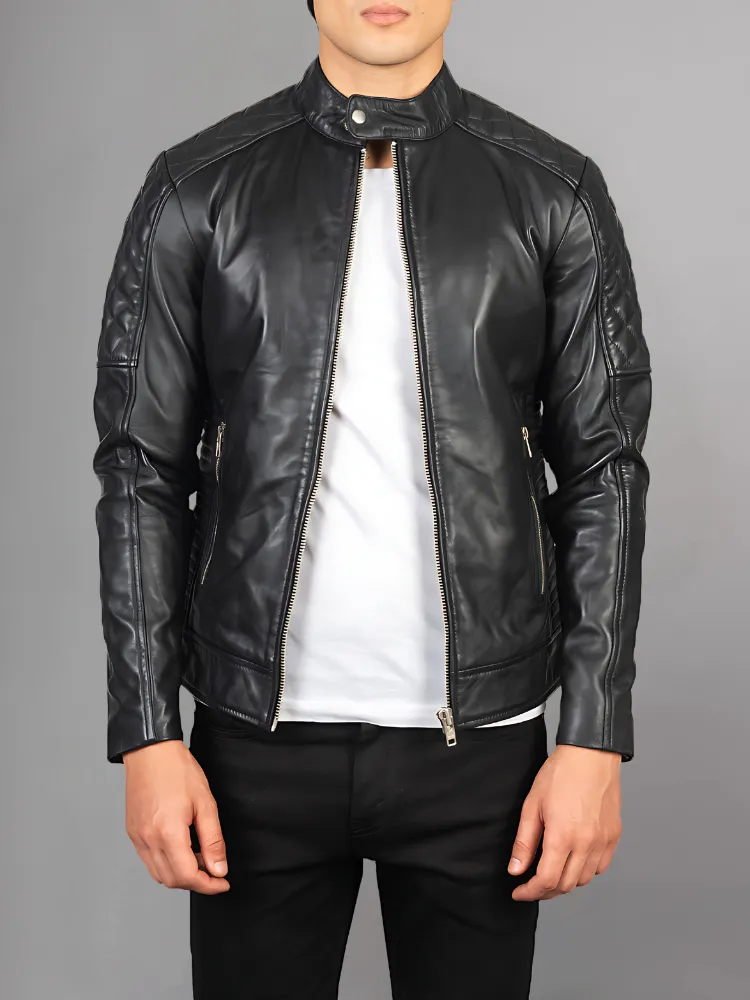 Black Cafe Racer Motorcycle Leather Jacket