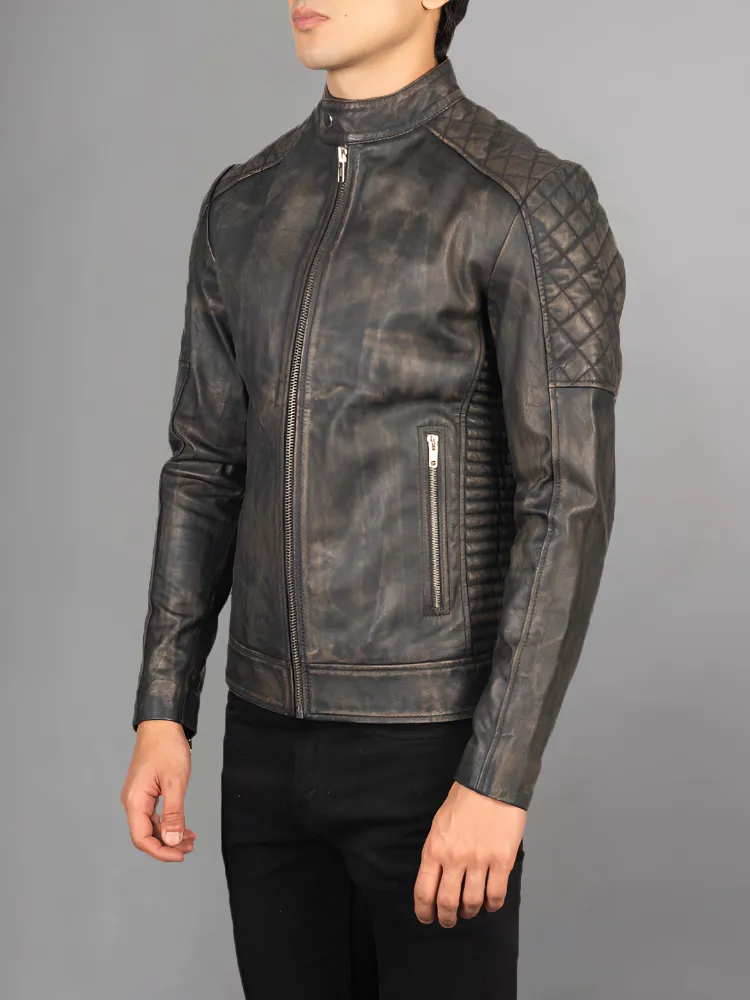 Black Cafe Racer Motorcycle Leather Jacket