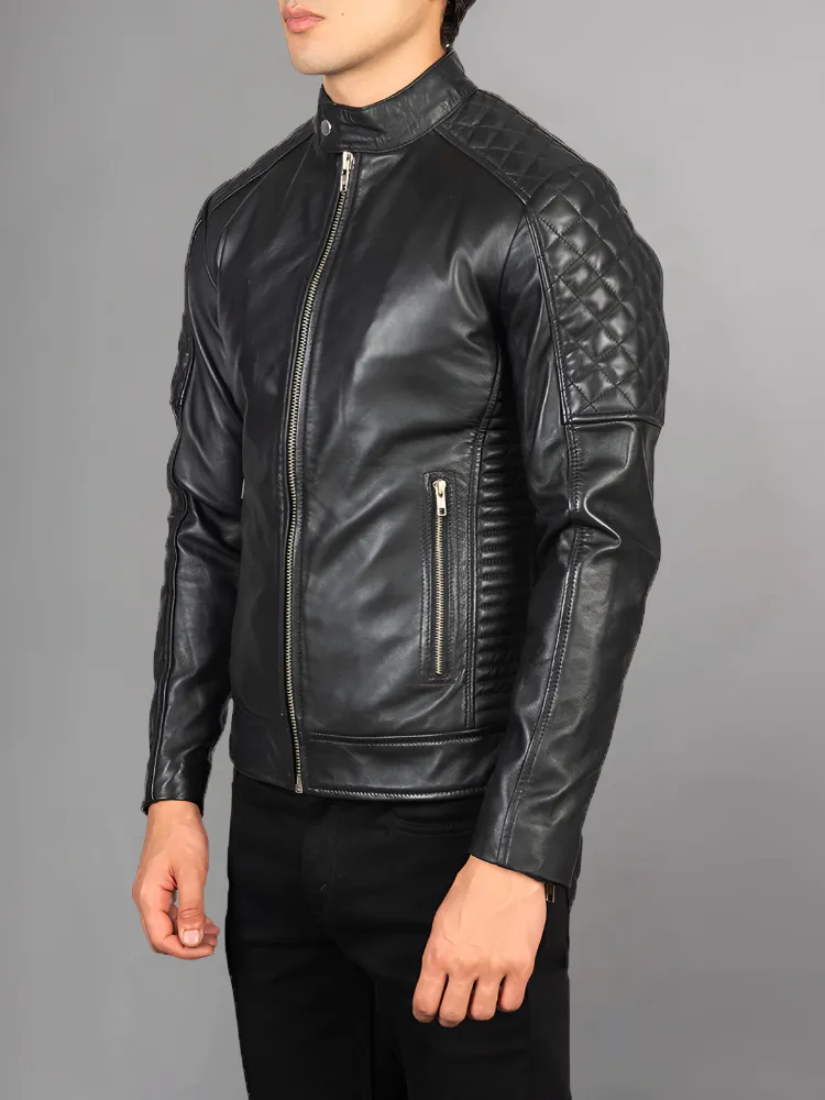 Black Cafe Racer Motorcycle Leather Jacket