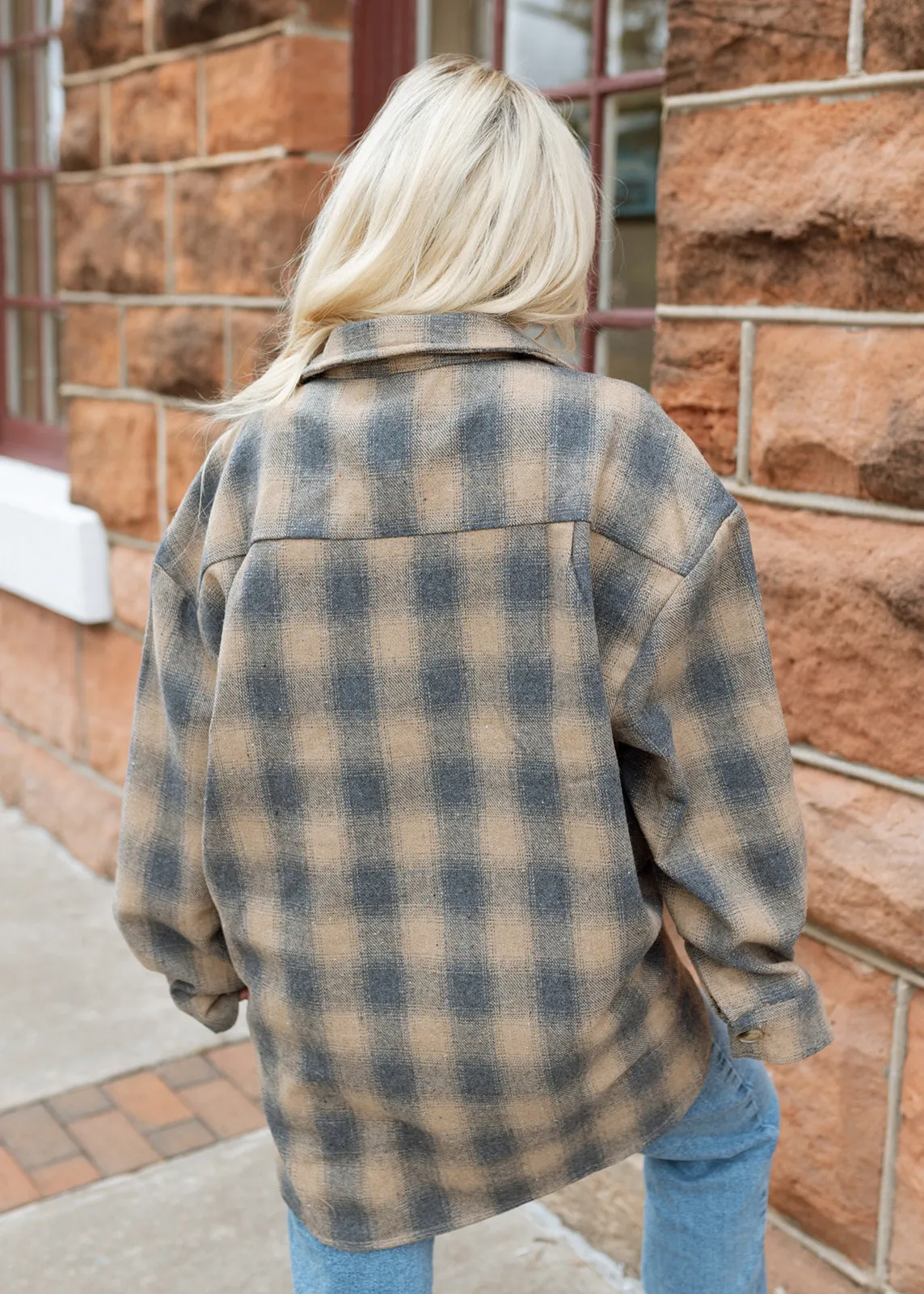 Bonfire Taupe Plaid Oversized Shacket