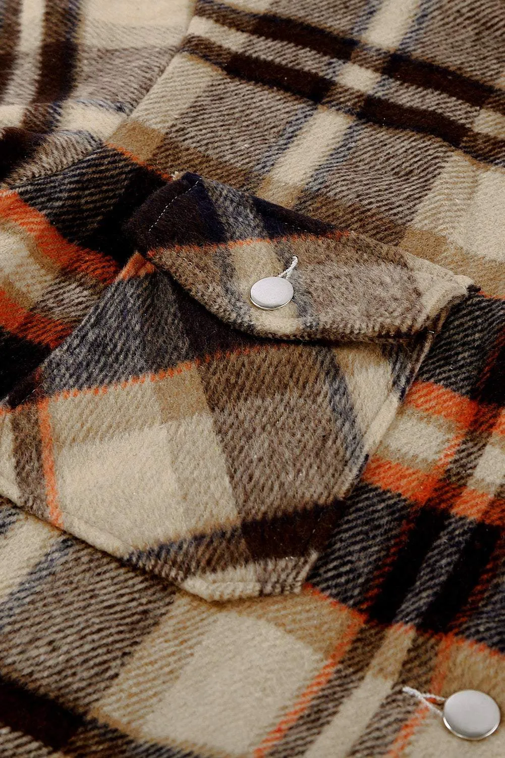 Brown Plaid Button Up Long Sleeve Flannel Shacket - Trendy Style