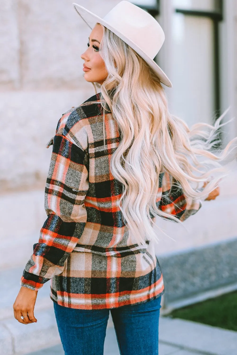 Brown Plaid Button Up Long Sleeve Flannel Shacket - Trendy Style