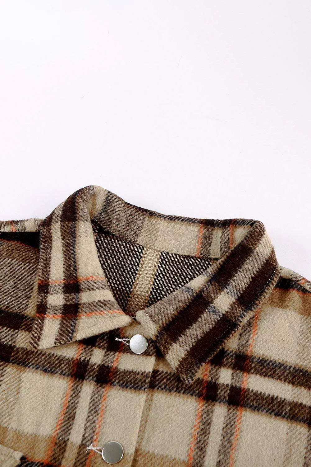 Brown Plaid Button Up Long Sleeve Flannel Shacket - Trendy Style