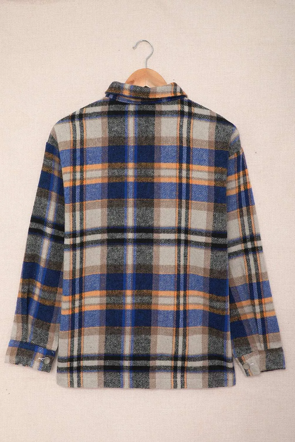 Brown Plaid Button Up Long Sleeve Flannel Shacket - Trendy Style