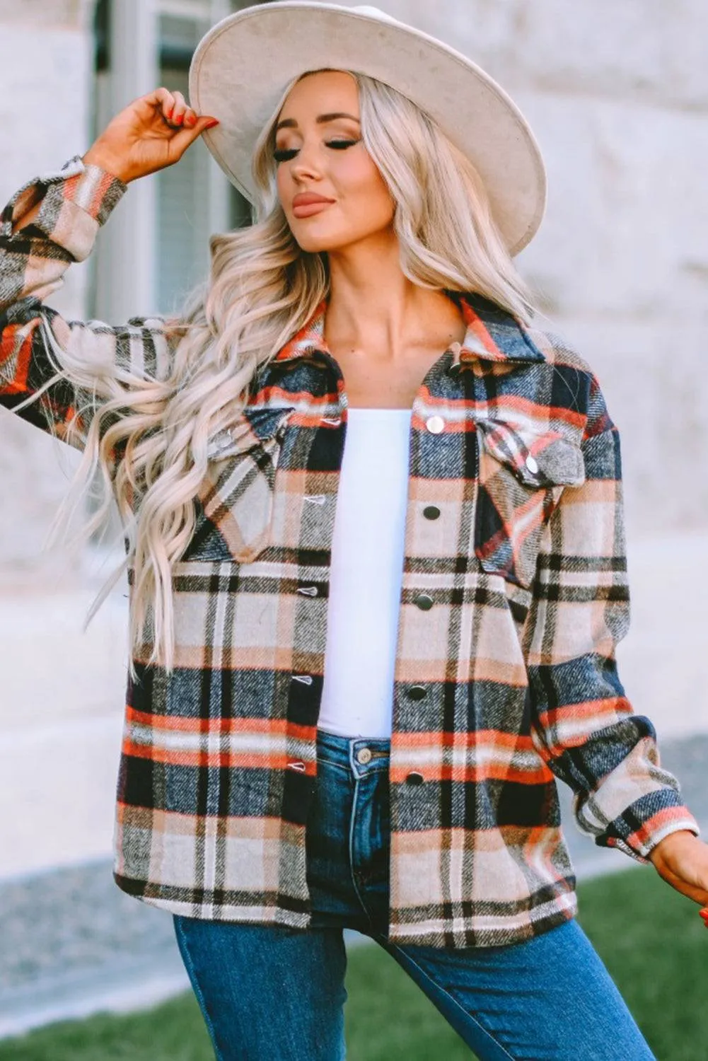 Brown Plaid Button Up Long Sleeve Flannel Shacket - Trendy Style