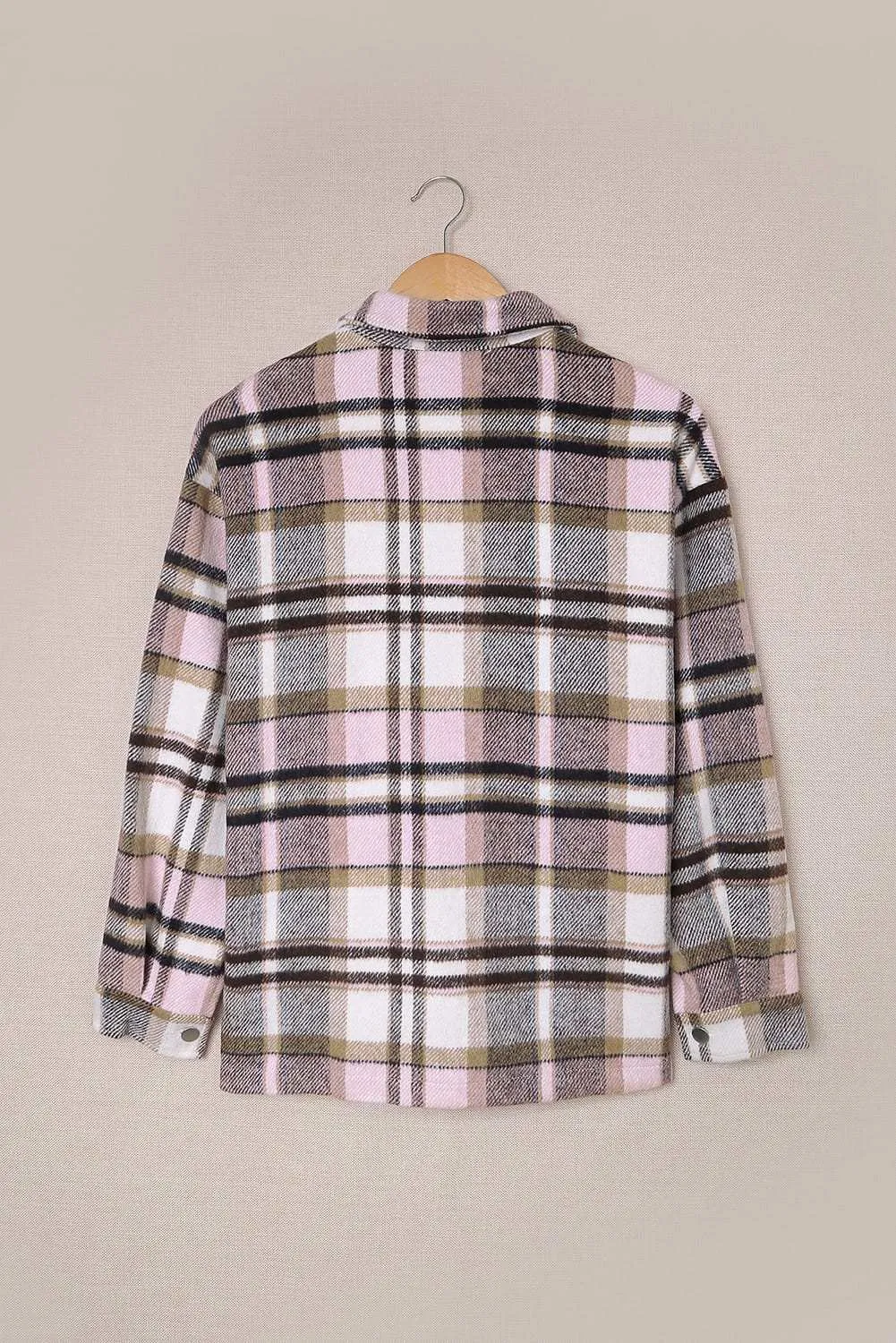 Brown Plaid Button Up Long Sleeve Flannel Shacket - Trendy Style