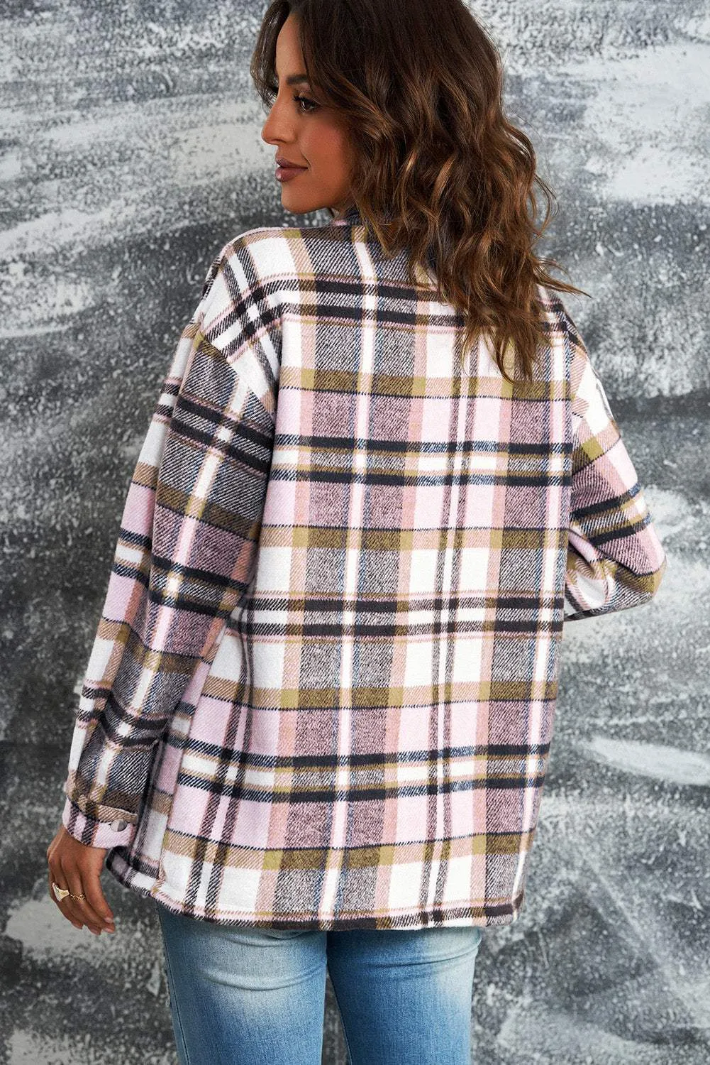 Brown Plaid Button Up Long Sleeve Flannel Shacket - Trendy Style