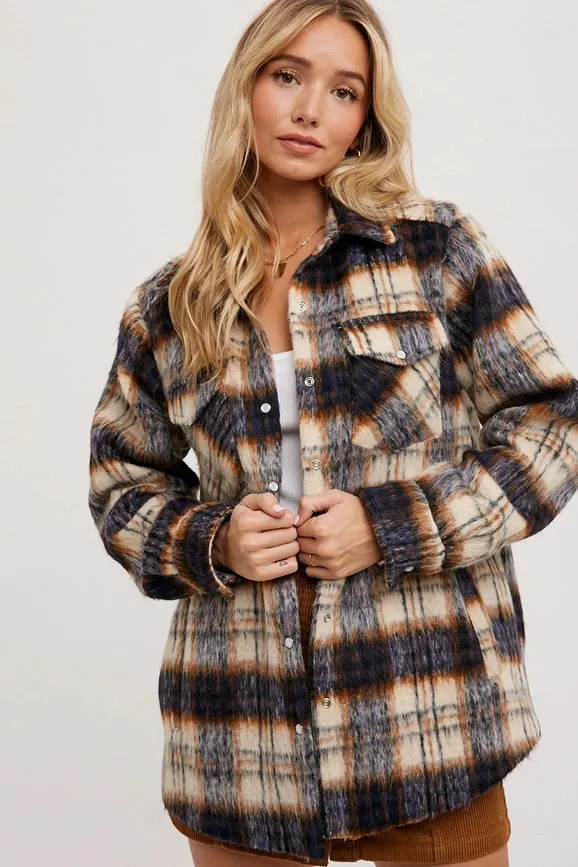 Brushed Flannel Plaid Shacket NAVY COMBO