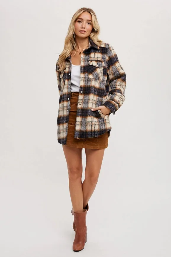 Brushed Flannel Plaid Shacket NAVY COMBO