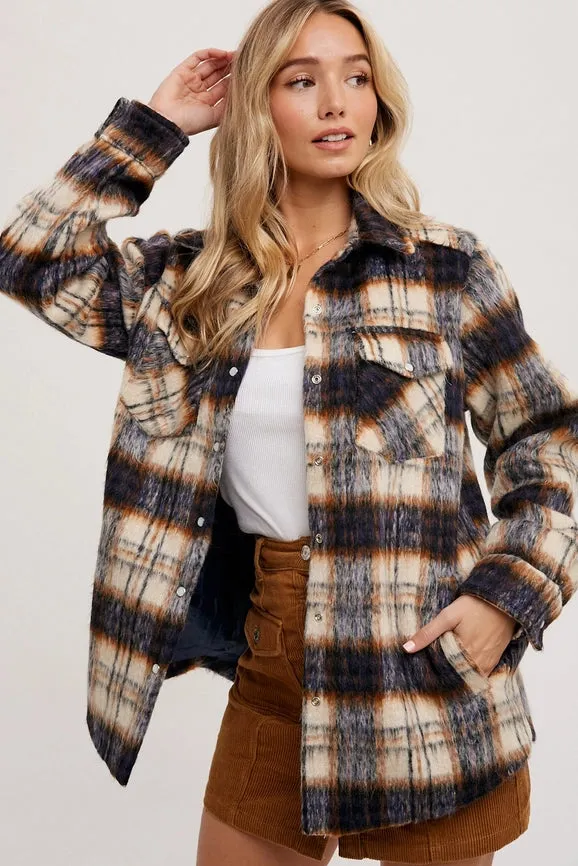 Brushed Flannel Plaid Shacket NAVY COMBO