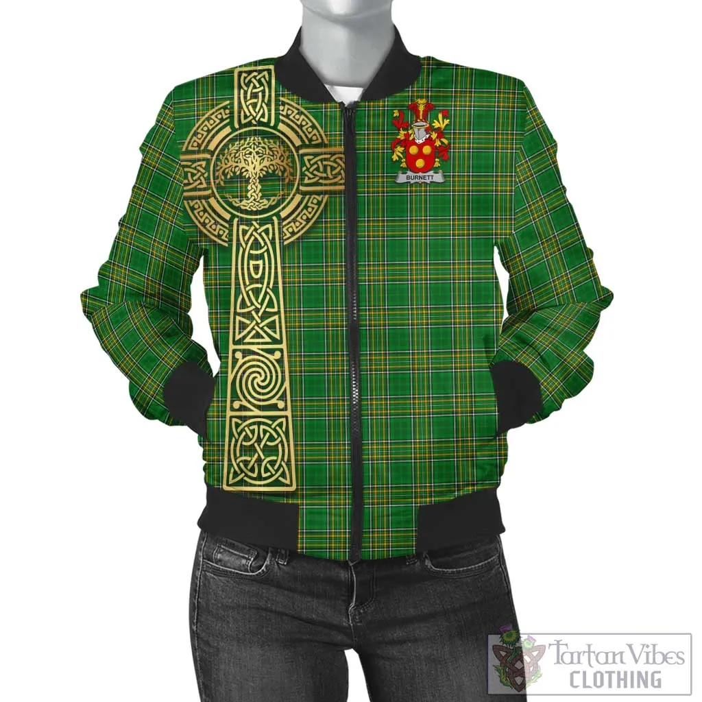 Burnett Irish Clan Tartan Bomber Jacket with Coat of Arms Celtic Tree of Life Style