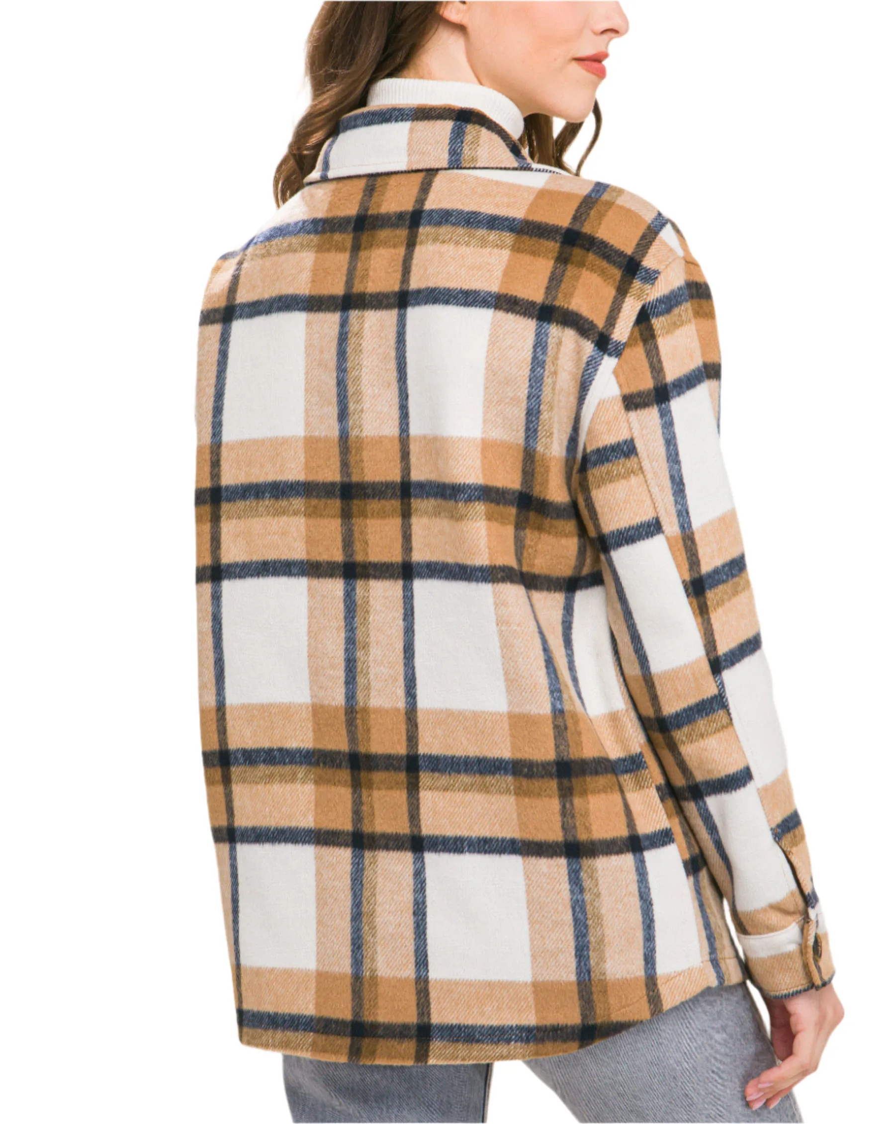 Camel Plaid Button Up Shacket